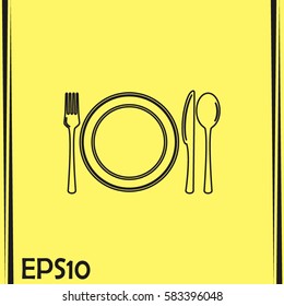 Line icon- sign with spoon, fork and knife.Menu card.