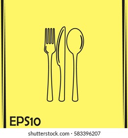 Line icon- sign with spoon, fork and knife.Menu card.