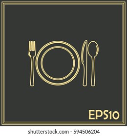Line icon- sign with spoon, fork and knife.Menu card.