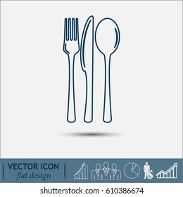 Line icon- sign with spoon, fork and knife.Menu card.