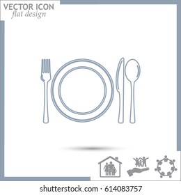 Line icon- sign with spoon, fork and knife.Menu card.