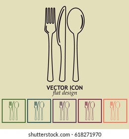Line icon- sign with spoon, fork and knife.Menu card.