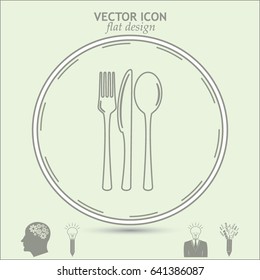 Line icon- sign with spoon, fork and knife.Menu card.