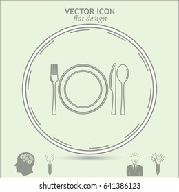Line icon- sign with spoon, fork and knife.Menu card.