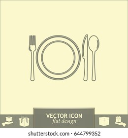 Line icon- sign with spoon, fork and knife.Menu card.