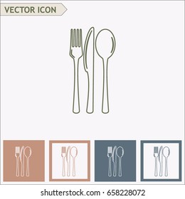 Line icon- sign with spoon, fork and knife.Menu card.