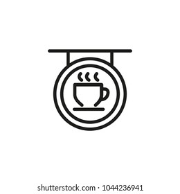 Line icon of signboard with coffee cup. Coffee shop, cafe, confectionary. Coffee concept. Can be used for topics like food and drink, leisure, business