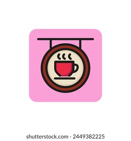 Line icon of signboard with coffee cup. Coffee shop, cafe, confectionary. Coffee concept. Can be used for topics like food and drink, leisure, business