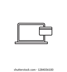Line icon of simplr credit card with computer