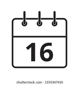 Line icon the sixteenth day on the calendar isolated on white background. Vector illustration.