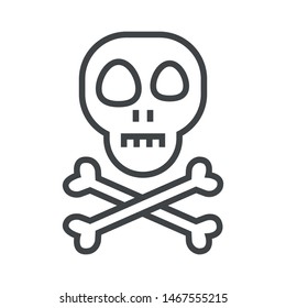 Line icon skull with bones. Simple vector illustration with ability to change.
