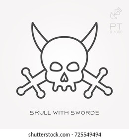 Line icon skull with swords