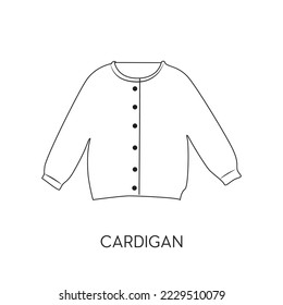Line icon sleeve length woman blouse vector illustartion. Woman cardigan outline icon hand drawing cardigan tshirt vector icon isolated on white background. Silhouette of cardigan for women. 