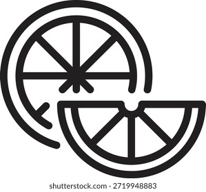 Liniensymbol aus in Scheiben geschnittenen Zitronenstücken, kräftiger, fester Umriss, Zitrusinhaltsstoff für Pfannkuchenoberflächen