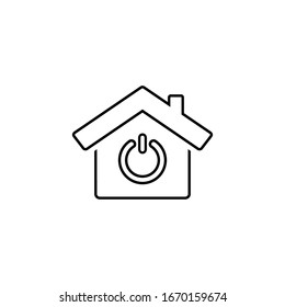 Line icon of smart home with power efficiency. House or home with power button. Vector