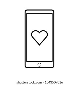 Line icon smart phone valentine. Vector illustration.