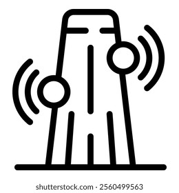 Line icon of a smart speaker receiving audio signals on both sides with radio waves