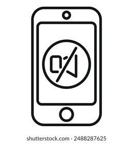 Line icon of a smartphone displaying a crossed out speaker icon, indicating the mute or silent mode is activated