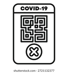 Ícone de linha de um smartphone exibindo um resultado negativo do teste de covid 19 no formato de código qr
