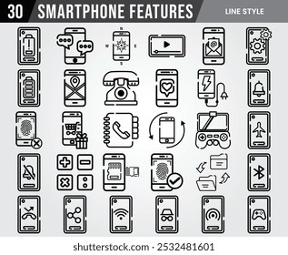 Line icon for smartphone features icons pack illustration vector design, various collection bundle of phone symbols or signs illustration design
