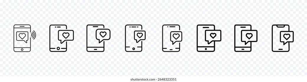 Line Icon of Smartphone with Heart Notification, Social Media Engagement, Like Symbol, social media likes, online engagement, mobile interaction, influencer content