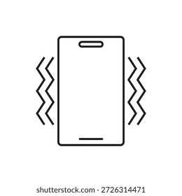 Icono de línea de un teléfono inteligente temblando para alerta de vibración.