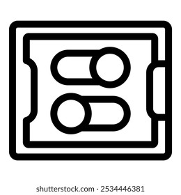 Icono de línea de un teléfono inteligente con una pantalla cuadrada que muestra dos Botones de encendido y apagado