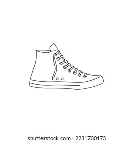 Line icon sneakers outline drawing  sport shoes sketching of sport footwear silhouette walking shoes symbol sneaker hand drawn