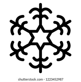 Line icon of snowflake design, decorative winter snowflake 
