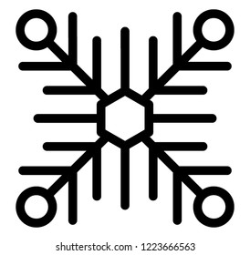 Line icon of snowflake design, decorative winter snowflake 