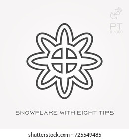Line icon snowflake with eight tips