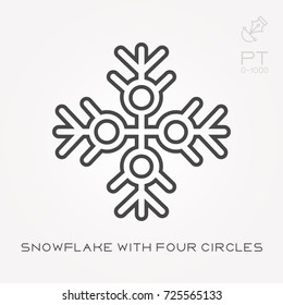 Line icon snowflake with four circles