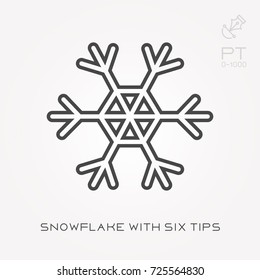 Line icon snowflake with six tips