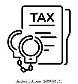 A line icon of some document with handcuffs showing tax fraud 