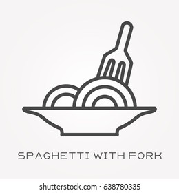 Line icon spaghetti with fork