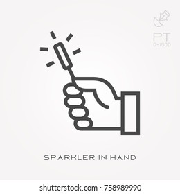 Line icon sparkler in hand