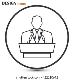 Line icon- speaker icon. orator speaking from tribune.