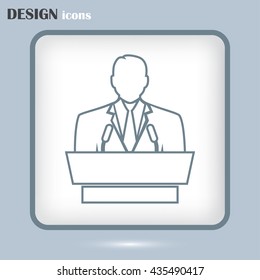 Line icon- speaker icon. orator speaking from tribune.
