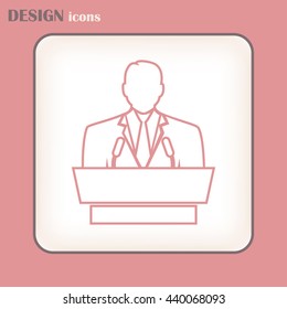 Line icon- speaker icon. orator speaking from tribune.