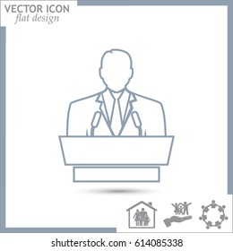 Line icon- speaker icon. orator speaking from tribune.