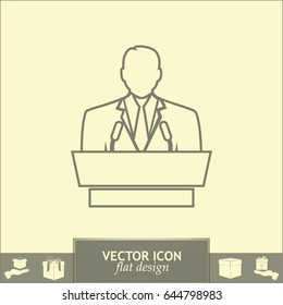 Line icon- speaker icon. orator speaking from tribune.
