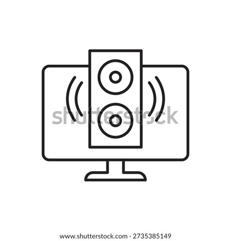 Line icon of speakers and desktop screen display