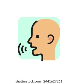 Line icon of speaking man. Voice control, microphone, loud speaker. Technology concept. Can be used for web pictograms, design and application icons