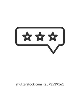 Line icon of a speech bubble with three stars. Vector illustration