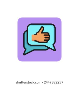 Linie-Symbol von Sprechblasen mit Daumen-nach-oben-Geste. Meinung, Kommentar, Netzwerk-Chat. Gesellschaftskonzept. Kann für Themen wie Netzwerk, Internet, Medien verwendet werden