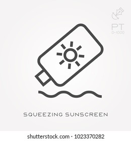 Line icon squeezing sunscreen