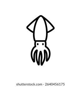 Line icon of a squid with tentacles and pointed head. Great for sea creature infographics, seafood branding, and marine educational content.