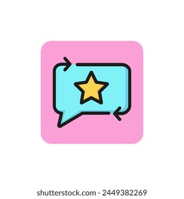 Icono de línea de estrella en la burbuja de voz. Blog, chat, usuario premium. Calificación o concepto de Comentarios. Se puede utilizar para temas como internet, App móvil y comunicación