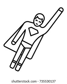 Line icon of stick man superhero. Design of super hero icon. Vector illustration