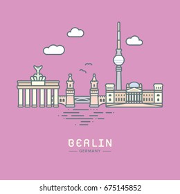 Line Icon style Berlin city landmarks flat vector illustration